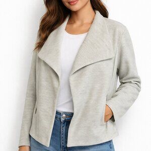 EUC Calvin Klein Textured Knit Drape Fly Away Open Front Ribbed Jacket Gray M